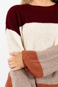Bella Ella Boutique Natural Beauty Taupe Multi Striped Sweater -Bella Ella Sales Natural Beauty Taupe Sweater Detail 5000x