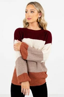Bella Ella Boutique Natural Beauty Taupe Multi Striped Sweater -Bella Ella Sales Natural Beauty Taupe Sweater Front3 5000x