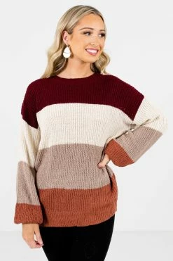 Bella Ella Boutique Natural Beauty Taupe Multi Striped Sweater -Bella Ella Sales Natural Beauty Taupe Sweater Front4 5000x