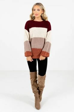 Bella Ella Boutique Natural Beauty Taupe Multi Striped Sweater -Bella Ella Sales Natural Beauty Taupe Sweater Full Front 5000x