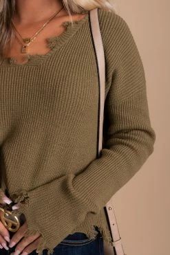 Tasha Apparel Warm Wishes Distressed Ribbed Sweater -Bella Ella Sales Olive Ribbed Sweater 5 5000x