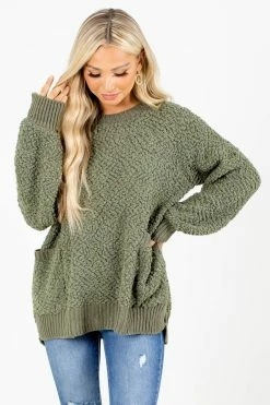 Zenana Open Arms Popcorn Knit Sweater 15 Zenana Open Arms Popcorn Knit Sweater -Bella Ella Sales Open Arms Olive Sweater Front 5000x