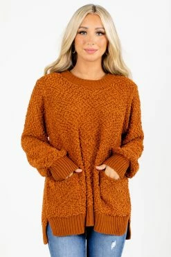 Zenana Open Arms Popcorn Knit Sweater 12 Zenana Open Arms Popcorn Knit Sweater -Bella Ella Sales Open Arms Orange Sweater Front 5000x