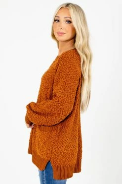 Zenana Open Arms Popcorn Knit Sweater 13 Zenana Open Arms Popcorn Knit Sweater -Bella Ella Sales Open Arms Orange Sweater Side 5000x