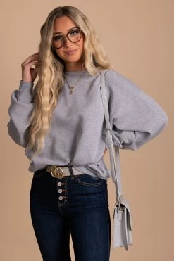 Zenana So Casual Fleece Crew Neck Sweatshirt -Bella Ella Sales Oversized Sweatshirt gray 5000x