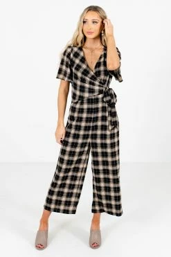 Bella Ella Boutique Perfect Timing Black Plaid Jumpsuit -Bella Ella Sales Perfect Timing Black Jumpsuit Front 5000x