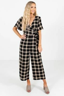 Bella Ella Boutique Perfect Timing Black Plaid Jumpsuit -Bella Ella Sales Perfect Timing Black Jumpsuit Full Front2 5000x