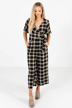 Bella Ella Boutique Perfect Timing Black Plaid Jumpsuit -Bella Ella Sales Perfect Timing Black Jumpsuit Full Front 5000x