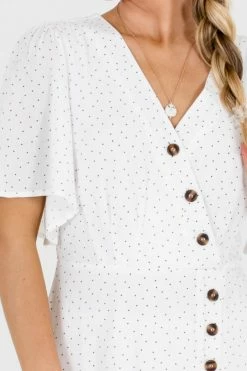 Bella Ella Boutique Perfect Opportunity White Polka Dot Maxi Dress -Bella Ella Sales Perfect Opportunity White Dress Detail 5000x