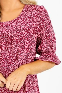 Tea N Rose Pick The Poppies Floral Midi Dress -Bella Ella Sales Pick the Poppies Burgundy Dress Detail 5000x