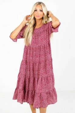 Tea N Rose Pick The Poppies Floral Midi Dress -Bella Ella Sales Pick the Poppies Burgundy Dress Front 5000x