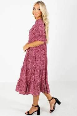 Tea N Rose Pick The Poppies Floral Midi Dress -Bella Ella Sales Pick the Poppies Burgundy Dress Side 5000x