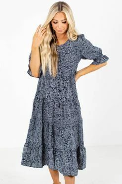 Tea N Rose Pick The Poppies Floral Midi Dress -Bella Ella Sales Pick the Poppies Navy Dress Front 5000x