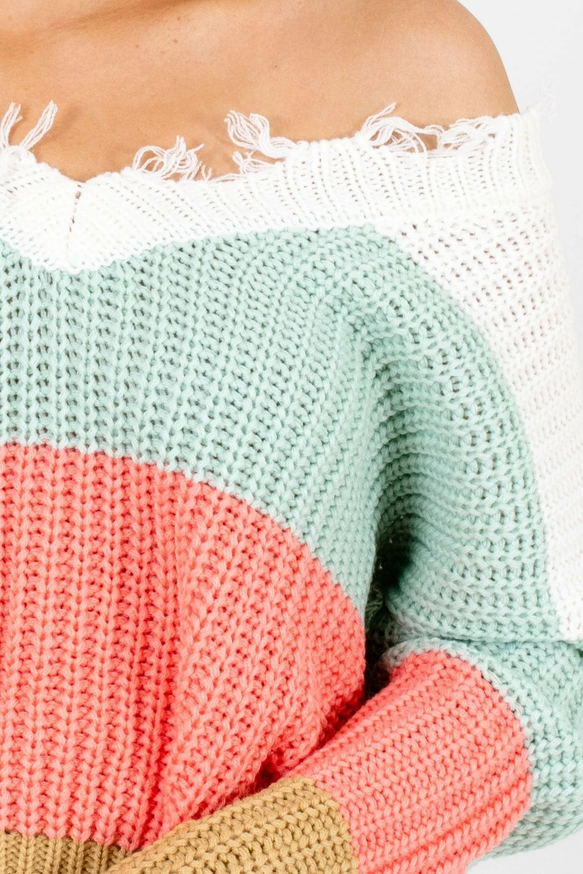 Love Tree / Style Melody Playful Hearts Mint Multi Striped Sweater 3 Love Tree / Style Melody Playful Hearts Mint Multi Striped Sweater - Image 3