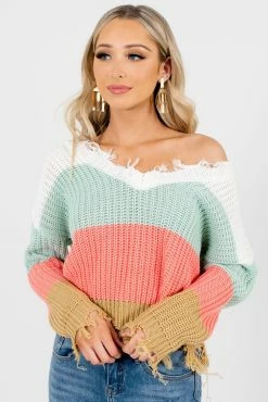Love Tree / Style Melody Playful Hearts Mint Multi Striped Sweater
