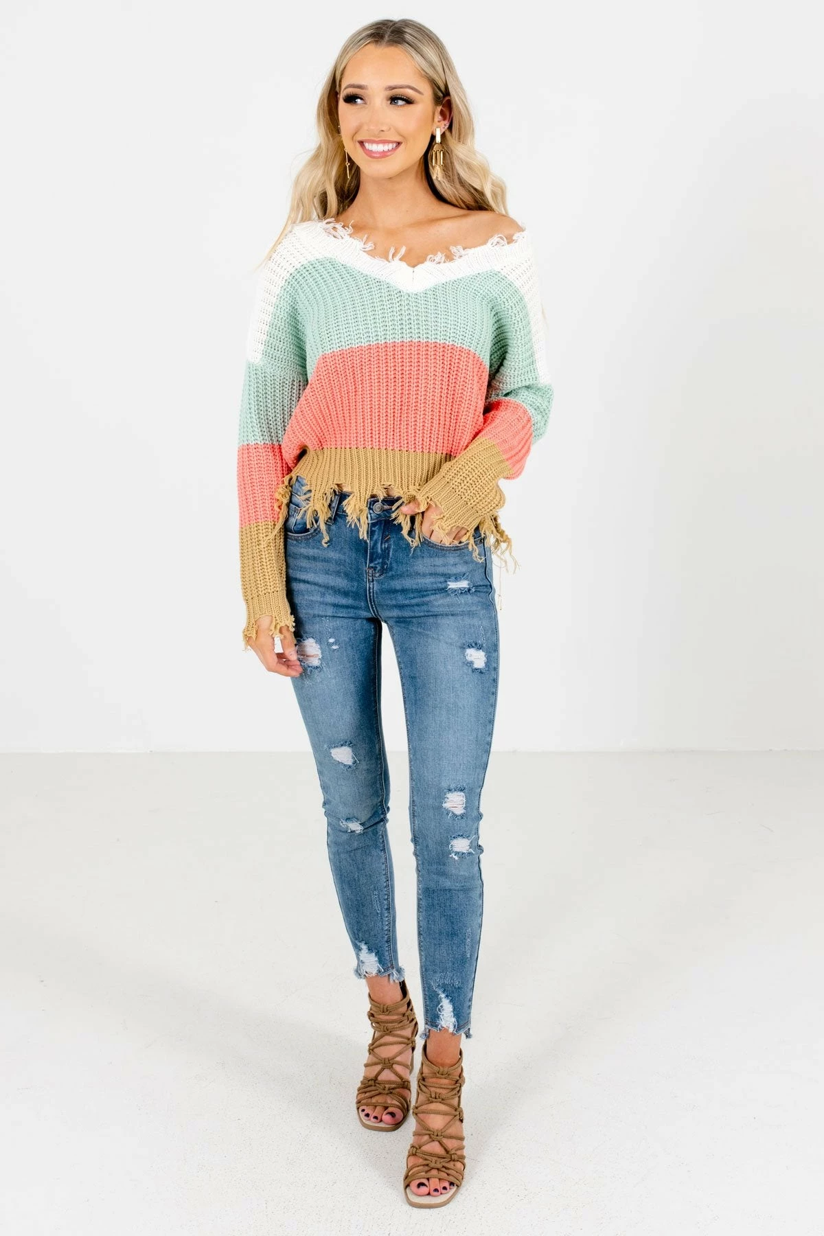 Love Tree / Style Melody Playful Hearts Mint Multi Striped Sweater 5 Love Tree / Style Melody Playful Hearts Mint Multi Striped Sweater - Image 5