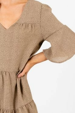 Very J Polka Dot It Mini Dress -Bella Ella Sales PolkaDotItDressBrownDetail 5000x