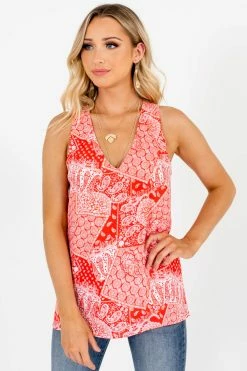 Bella Ella Boutique Positive Vibes Red Paisley Tank