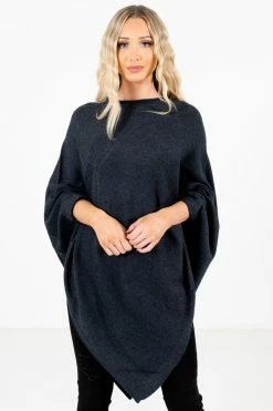 Bella Ella Boutique Power Of Positivity Charcoal Gray Sweater Poncho