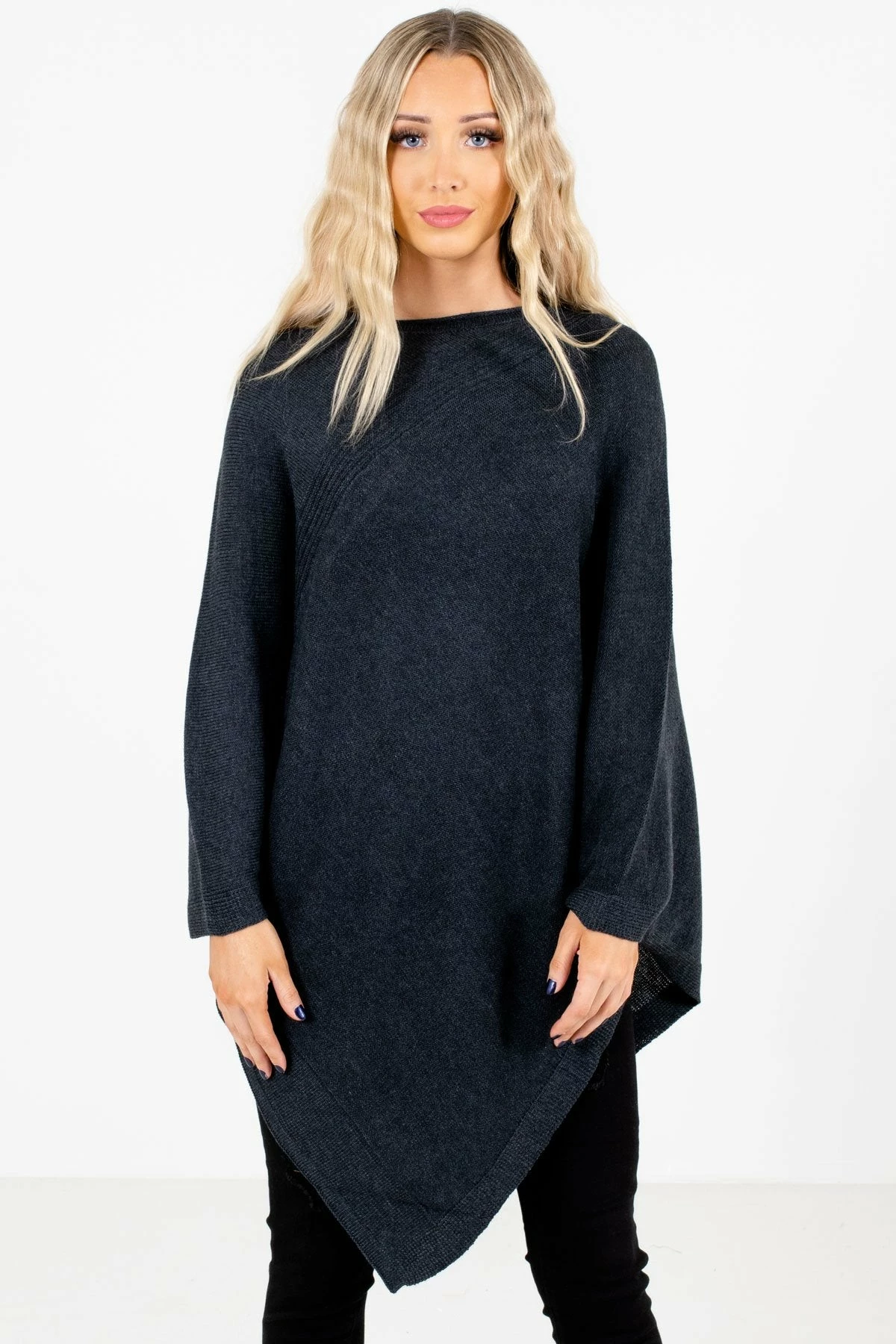 Bella Ella Boutique Power Of Positivity Charcoal Gray Sweater Poncho 5 Bella Ella Boutique Power Of Positivity Charcoal Gray Sweater Poncho - Image 5