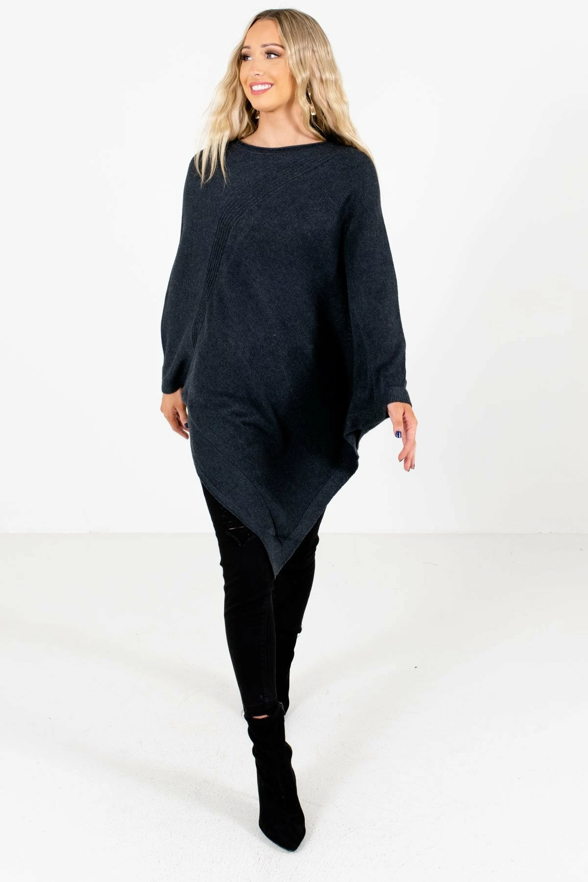 Bella Ella Boutique Power Of Positivity Charcoal Gray Sweater Poncho 6 Bella Ella Boutique Power Of Positivity Charcoal Gray Sweater Poncho - Image 6