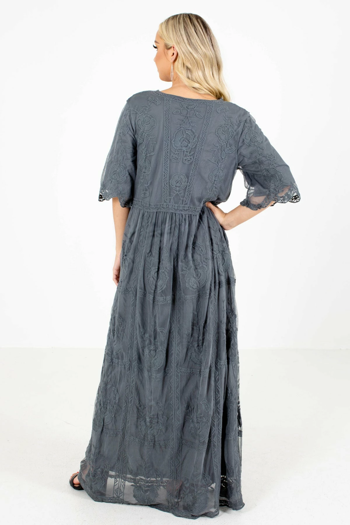 Tea N Rose Return To Me Charcoal Gray Maxi Dress 2 Tea N Rose Return To Me Charcoal Gray Maxi Dress - Image 2