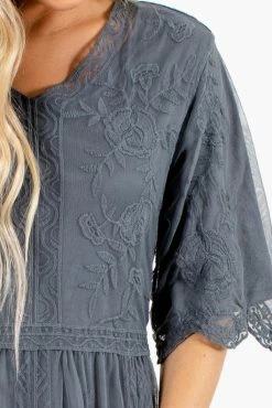 Tea N Rose Return To Me Charcoal Gray Maxi Dress 7 Tea N Rose Return To Me Charcoal Gray Maxi Dress -Bella Ella Sales Return to Me Gray Dress Detail 5000x