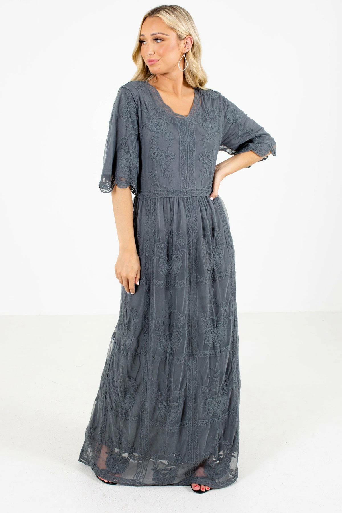 Tea N Rose Return To Me Charcoal Gray Maxi Dress 1 Tea N Rose Return To Me Charcoal Gray Maxi Dress