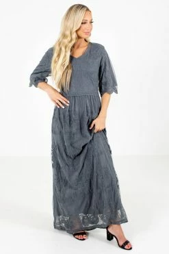 Tea N Rose Return To Me Charcoal Gray Maxi Dress 8 Tea N Rose Return To Me Charcoal Gray Maxi Dress -Bella Ella Sales Return to Me Gray Dress Full Front 5000x