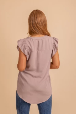 Zenana Right Reasons Short Sleeve Blouse -Bella Ella Sales Rightreasonstop Lightbrownback 5000x