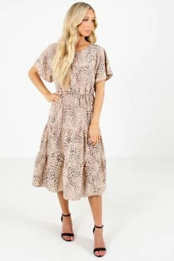 Reborn J Roaming Free Tan Patterned Midi Dress 8 Reborn J Roaming Free Tan Patterned Midi Dress -Bella Ella Sales Roaming Free Tan Dress Full Front 5000x