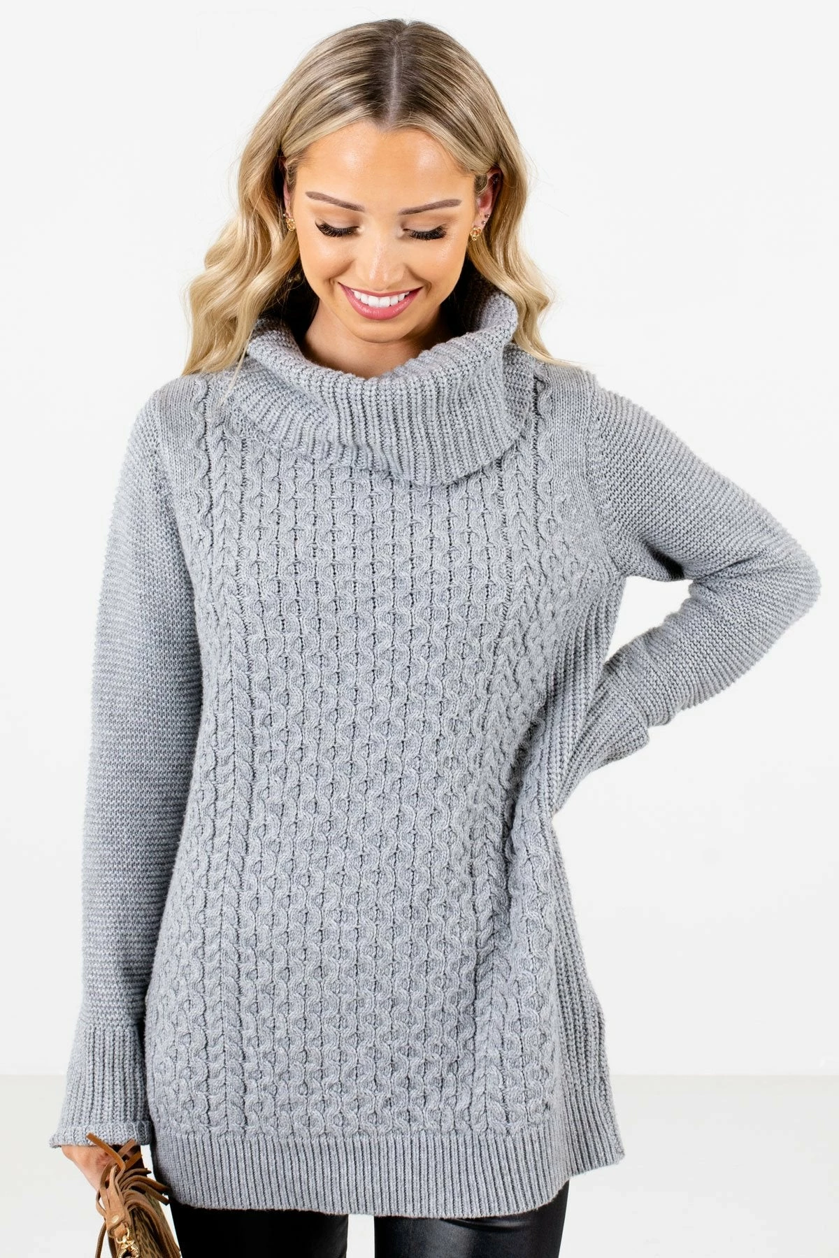 Bella Ella Boutique Season's Greetings Gray Cowl Neck Sweater 1 Bella Ella Boutique Season's Greetings Gray Cowl Neck Sweater