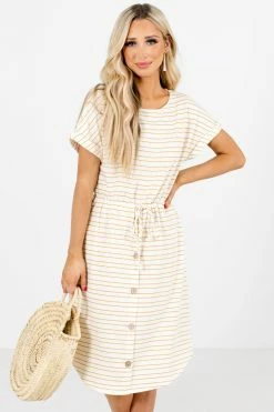 Bella Ella Boutique Seeking Sunshine Yellow Striped Knee-Length Dress -Bella Ella Sales Seeking Sunshine Yellow Dress Front2 5000x