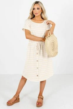Bella Ella Boutique Seeking Sunshine Yellow Striped Knee-Length Dress -Bella Ella Sales Seeking Sunshine Yellow Dress Full Front 5000x