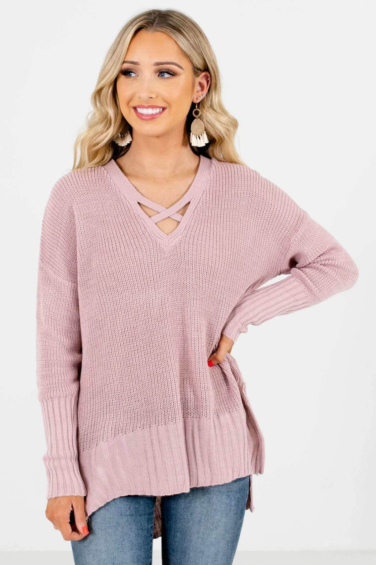 Bella Ella Boutique She's So Fabulous Pink Knit Sweater 1 Bella Ella Boutique She's So Fabulous Pink Knit Sweater