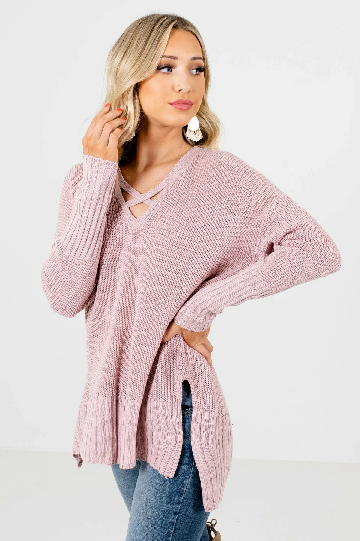 Bella Ella Boutique She's So Fabulous Pink Knit Sweater 5 Bella Ella Boutique She's So Fabulous Pink Knit Sweater - Image 5