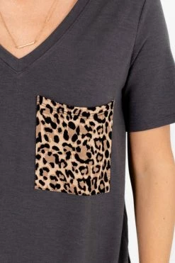 Zenana She's Dangerous Pocket Tee -Bella Ella Sales She sDangerousTeeGrayDetail 5000x