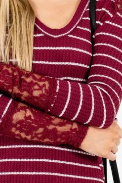 Bella Ella Boutique Simply Adorable Burgundy Striped Top -Bella Ella Sales Simply Adorable Burgundy Top Detail2 5000x