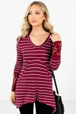 Bella Ella Boutique Simply Adorable Burgundy Striped Top -Bella Ella Sales Simply Adorable Burgundy Top Front 5000x