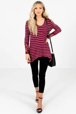 Bella Ella Boutique Simply Adorable Burgundy Striped Top -Bella Ella Sales Simply Adorable Burgundy Top Full Front 5000x