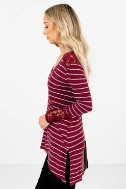 Bella Ella Boutique Simply Adorable Burgundy Striped Top -Bella Ella Sales Simply Adorable Burgundy Top Side 5000x