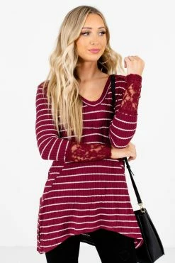 Bella Ella Boutique Simply Adorable Burgundy Striped Top