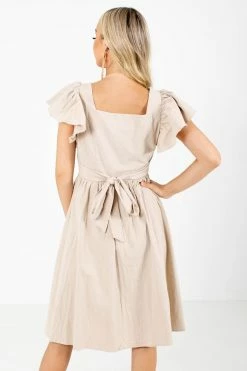 Basix Apparel Smooth Sailing Taupe Knee-Length Dress -Bella Ella Sales Smooth Sailing Taupe Dress Back 5000x