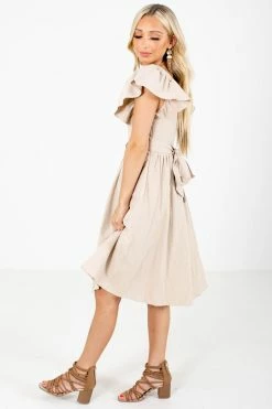 Basix Apparel Smooth Sailing Taupe Knee-Length Dress -Bella Ella Sales Smooth Sailing Taupe Dress Side 5000x