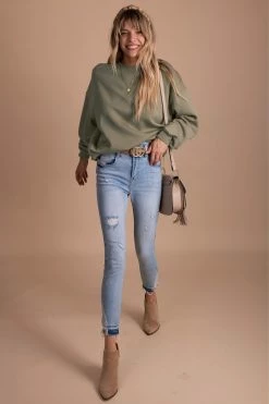 Zenana So Casual Fleece Crew Neck Sweatshirt -Bella Ella Sales SoCasual Crewneck Sweatshirt olive white 5000x