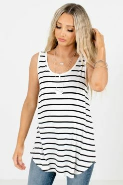 Zenana Soak Up The Sun Striped Tank -Bella Ella Sales Soak Up the Sun White Tank Front 5000x