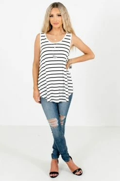 Zenana Soak Up The Sun Striped Tank -Bella Ella Sales Soak Up the Sun White Tank Full Front 5000x