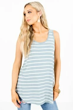 Zenana Soak Up The Sun Striped Tank -Bella Ella Sales SoakUptheSunBlueTankFront 5000x