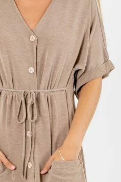 Tasha Apparel Storm Chaser Brown Midi Dress -Bella Ella Sales Storm Chaser Brown Dress Detail 5000x