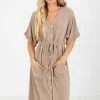 Tasha Apparel Storm Chaser Brown Midi Dress